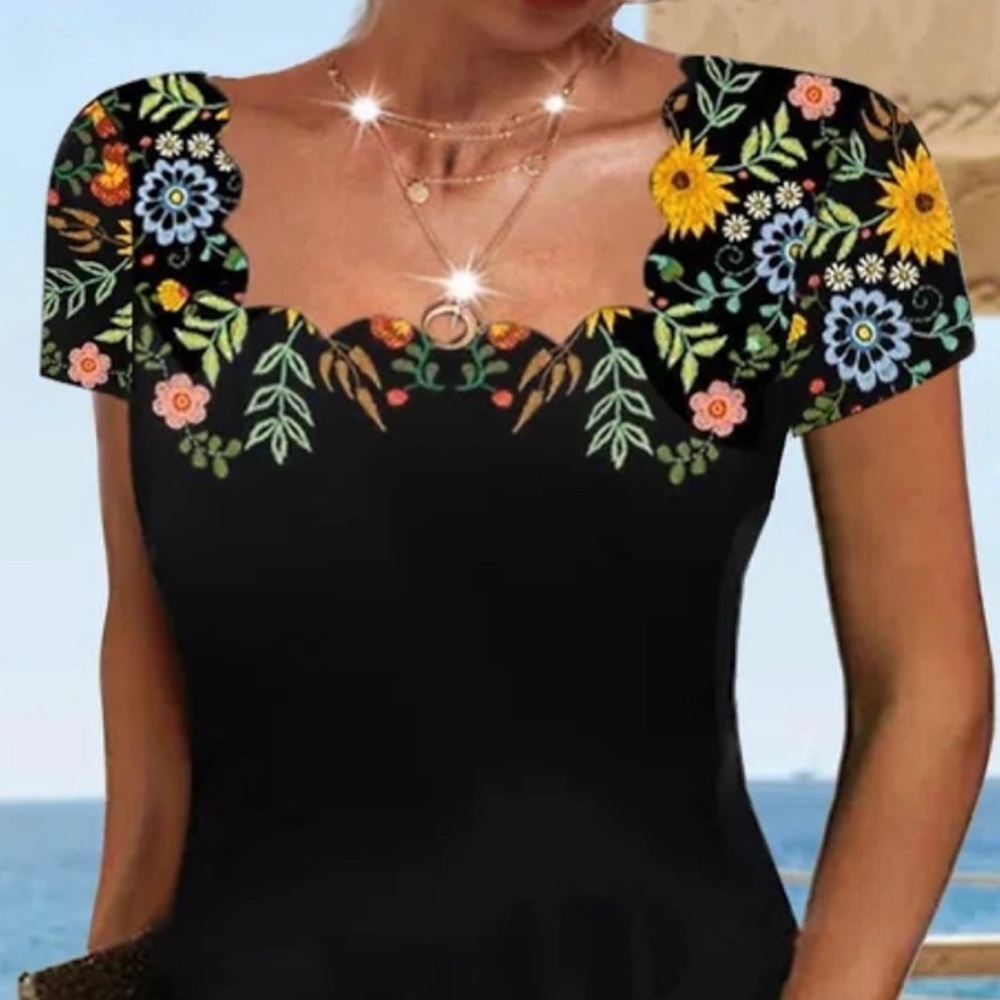 Scallop neck shift dress